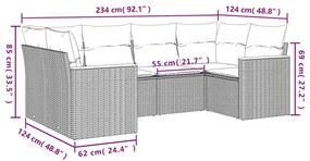 6 pcs conjunto de sofás p/ jardim com almofadões vime PE bege
