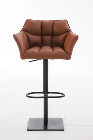 Banco de bar Damaso em couro sintético e estrutura preta 64 x 88-113 x 45 cm Castanho claro