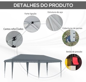 Tenda Dobrável 585x295x270 cm Tenda de Jardim Portátil com Bolsa de Transporte Tecido Oxford Cinza