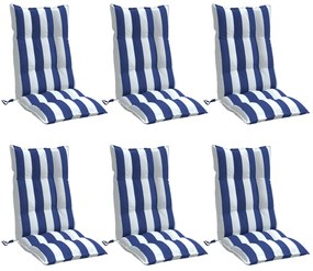 Almofadões cadeira encosto alto 6 pcs tecido oxford azul/branco