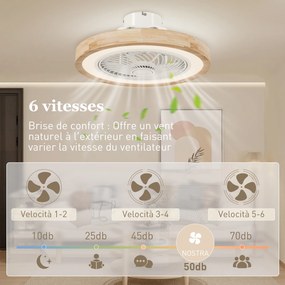 Ventilador de Teto com Luz, 50 x 50 x 22,5 cm, Motor DC Reversível, cor Madeira Natural