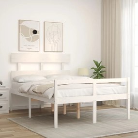 Cama de casal para idosos c/ cabeceira madeira maciça branco