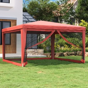 vidaXL Tenda p/ festas c/ 4 paredes laterais rede 4x4 m PEAD vermelho