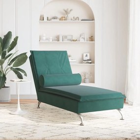 Chaise lounge de massagem com rolo tecido verde-escuro