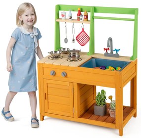 Cozinha de barro para crianças com fogões, pia e torneira removíveis - cinza
