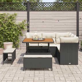 Conjunto de Sofá de Jardim de 8 Peças com Almofadas Pretas em Rattan P