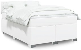 vidaXL Cama com molas/colchão 140x190 cm couro artificial branco
