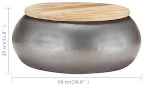 Mesa de centro 68x68x30 cm madeira de mangueira maciça cinzento