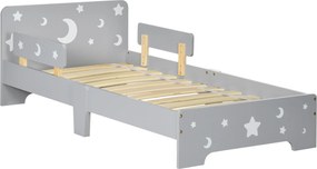 ZONEKIZ Cama Infantil de 3 a 6 Anos Design Estrelas e Lua Estrado de Ripas Incluído Quarto Moderno 143x76x49 cm Cinza | Aosom Portugal