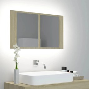 804967 vidaXL Armário espelhado casa de banho LED acrílico carvalho sonoma