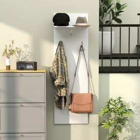 Cabide de parede para a entrada com prateleira 40 L x 21,3 P x 130 A cm, 2 ganchos e barra de alumínio, para a entrada, corredor ou quarto branco