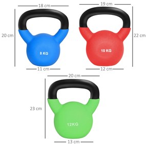 HOMCOM Conjunto de 3 Kettlebell de 12 kg 10 kg e 8 kg Kettlebell com R