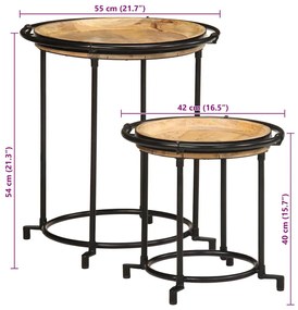 2 pcs Conjunto de mesa de apoio madeira de mangueira maciça