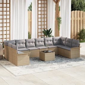 Conjunto de Sofá Jardim vidaXL 11 Peças com Almofadas em Vime Preto, S