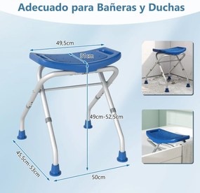 Banco de banho leve e dobrável Assento de banho ajustável em 3 níveis Montagem sem ferramentas Azul