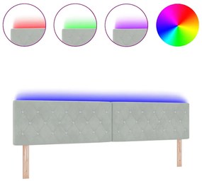 Cabeceira LED com botões de cristal, estofada em cinza claro, 100 cm,