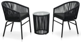 3 pcs conjunto bistrô com almofadões vime PE preto