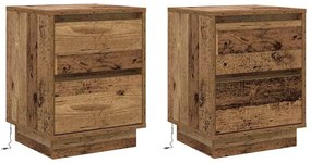 Mesas de Cabeceira com Luzes de LED 2 pcs Madeira Velha 39x34.5x50 cm