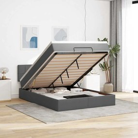 vidaXL Cama otomana com colchão 140x190 cm tecido cinzento escuro