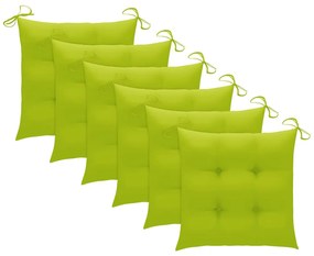 Cadeiras jardim c/ almofadões verde brilhante 6 pcs teca maciça