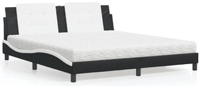 Cama com colchão 180x200 cm couro artificial preto e branco