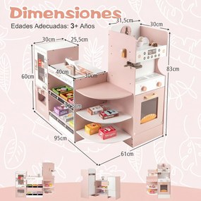 Supermercado de Brinquedo, 95 x 61 x 83 cm, Máquina de Venda Automática Interativa, Rosa