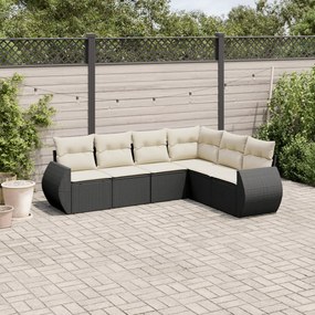 6 pcs conjunto sofás de jardim c/ almofadões vime PE preto