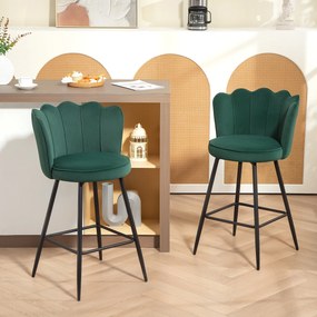 Conjunto de 2 bancos de bar, cadeiras de bar com encosto e apoio para os pés, pés em aço, 54 x 55 x 97 cm, verde escuro