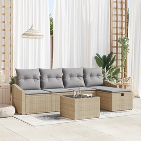 Conjunto de Sofá de Jardim de 6 Peças com Almofadas Bege Polirattan