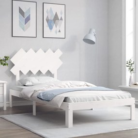 Estrutura de cama com cabeceira 100x200cm madeira maciça branco