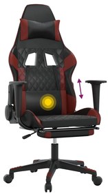 Cadeira gaming massagem + apoio couro art. preto/vermelho tinto