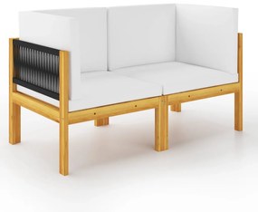vidaXL Banco de jardim 2 lugares c/ almofadões madeira acácia maciça