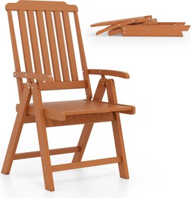Cadeira dobrável para jardim em HDPE para todas as condições meteorológicas com apoios para os braços, encosto curvo e assento com ripas Castanho
