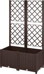 Floreira com treliça, canteiro elevado, para exterior, com 6 orifícios de drenagem, 80 x 40 x 135 cm, castanho