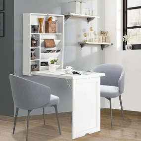Secretária de parede dobrável conversível com divisória de 3 níveis prateleiras ajustáveis ​​mesa de jantar com economia de espaço escritório 60 x 94,