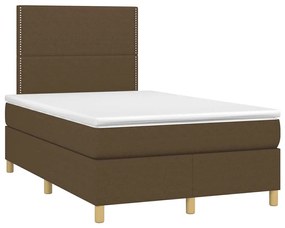 Cama box spring c/ colchão/LED 120x190cm tecido castanho-escuro