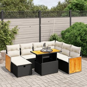 vidaXL 8 pcs conjunto sofás de jardim com almofadões vime PE preto