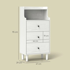 Cómoda com 3 Gavetas Cómoda de Quarto Estreita com Prateleiras Abertas Anti-Tombo Gaveteiro Alto 47x29x95 cm Branco