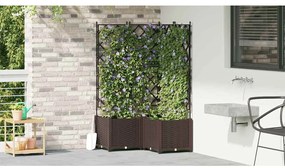 Vaso de Jardim com Treliça 3 pcs Marrom 80x80x143 cm