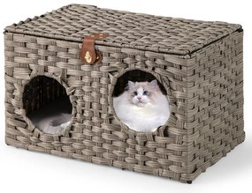 Cama dobrável para gatos  60 cm x 35 cm x 35 cm de interior com almofada macia removível Tampa com fechadura Cinza