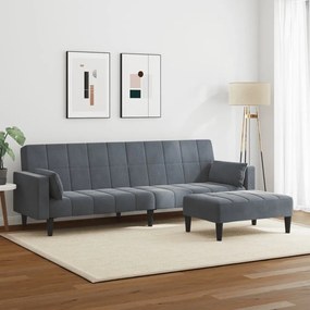 Sofá-cama 2 lugares c/ apoio de pés veludo cinzento-escuro