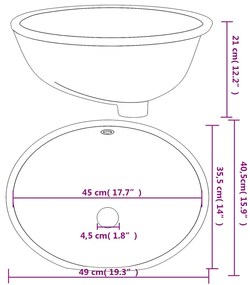 Lavatório casa de banho oval 49x40,5x21 cm cerâmica branco