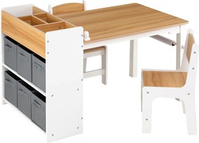 Conjunto de Mesa de Desenho Infantil e 2 Cadeiras, 102 x 58 x 64 cm, Arrumação Integrada, Madeira