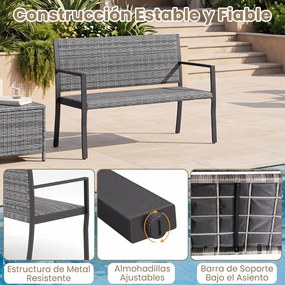 Banco de Jardim para 2 Lugares, 109 x 55 x 84 cm, Assento Acolchoado, Cinzento