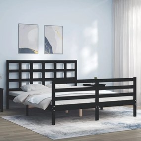 Estrutura de cama com cabeceira 160x200 cm madeira maciça preto