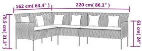 Sofá em forma de L p/ jardim c/ almofadões vime PE cinzento