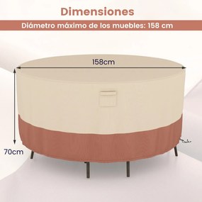Capa impermeável para mesas redondas de exterior para conjuntos de móveis com fivelas de ventilação e cordões Cobertura impermeável 158 cm (S) Bege