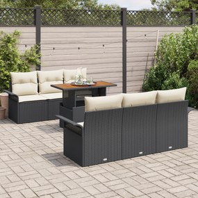Conjunto de Sofá para Jardim de 7 Peças com Almofadas Preto Polirattan