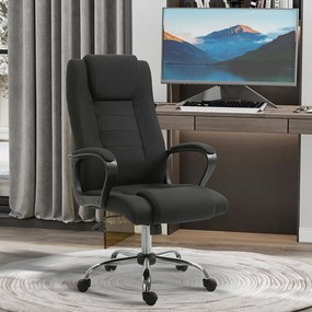 Cadeira de escritório com rodas, cadeira de direção ergonómica giratória com altura ajustável, linho preto