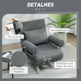 Poltrona sofá Cama Dobrável Estofado em Linho Sintético com Encosto Ajustável em 5 Níveis e Almofada Acolchoada 73x78x81 cm Cinzento Escuro